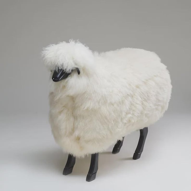 Snowy is a Wooden Sheep Statement Piece, Lalanne Sheep, Genuine Lambskin Chair, Home Decor, Gift image 4