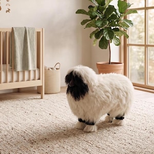 Klein schaap met zwarte neus - decoratie voor de babykamer, blikvanger, woonaccessoire, decoratie voor de kinderkamer, echt lamsleer