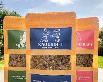 Mistura de chá de ervas Knockout (25g) - Melhora o sono - Verbasco - Camomila - Lavanda - Artemísia - Maracujá