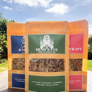 Mind&#39;s Eye Herbal Tea Mix (25g) - Spiritual/Dream Enhancing - Mullein - Mugwort- Lavender - Damiana - Blue Lotus
