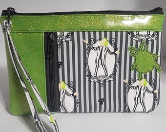 Beetlejuice Fabric with Green Glitter Vinyl Accent