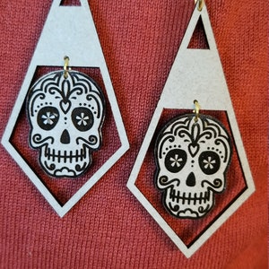 Laser Cut Skull Dangle Earrings