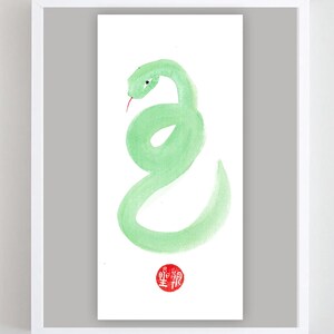 Schlange, Chinesisches Neujahrsfest der Schlange, 2025 Original Aquarell Malerei, Zen Dekoration, japanische Teezeremonie, Kinderkunst