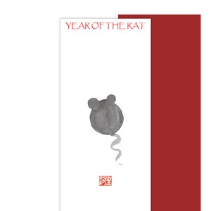 Jahr der Ratte Karte, chinesische Neujahrskarte, Zen Brush Mondneujahrskarte, Sumi e Ink original, Zen-Dekor, Japantee, neue Babyankündigung