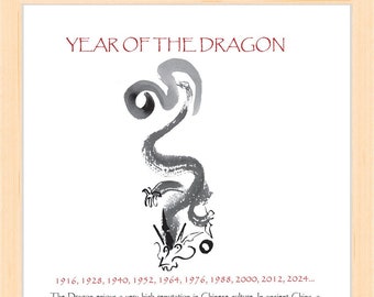 Year of the Dragon Poster, lunar new year 2024, art print, taoist art, asian art