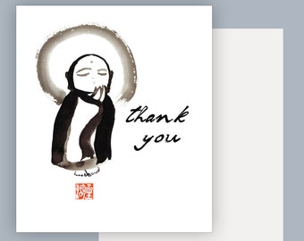 Custom thank you postcard - Baby Buddha, Jizo with palms together in gratitude. Zen Art Cards,  original zen painting show your thanks, love