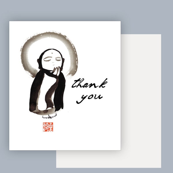 Custom thank you postcard - Baby Buddha, Jizo with palms together in gratitude. Zen Art Cards,  original zen painting show your thanks, love