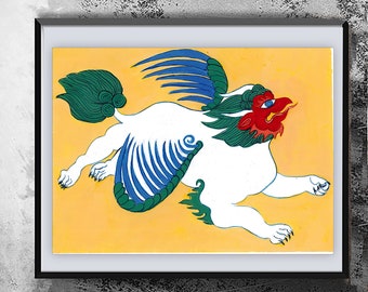 Garuda, Lion VYALA mythical animal painting, Custom Wall Art, sacred art, yoga art, Tibetan thangka style painting