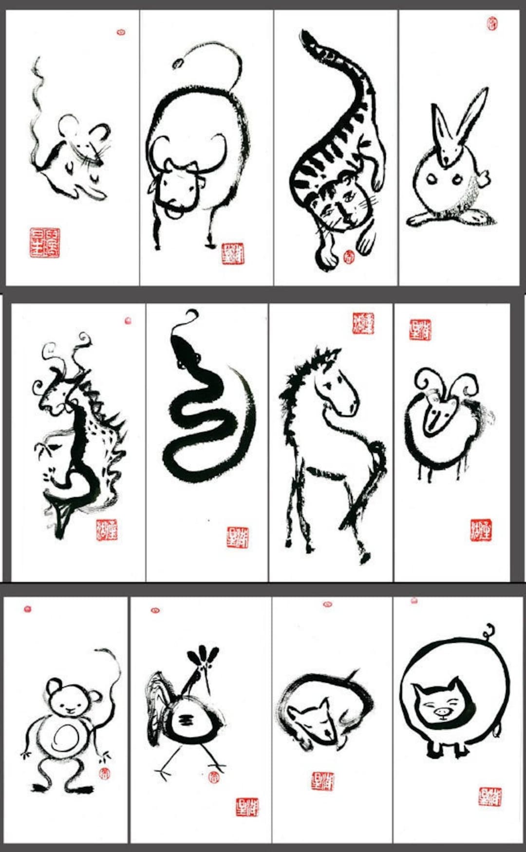 Chinese Lunar New Year Zodiac Animal Paintings - Set of 12