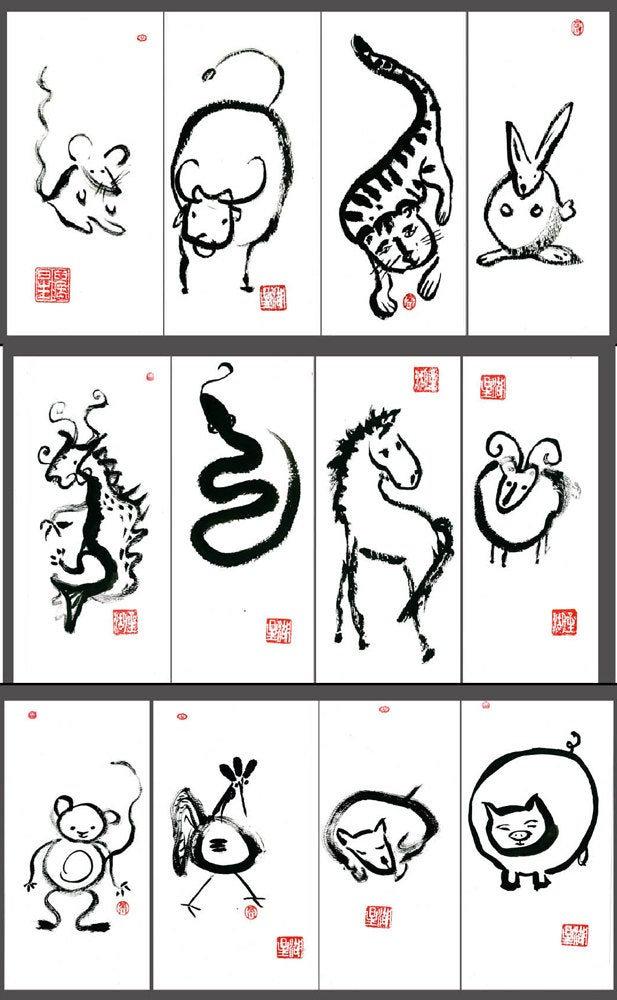 Chinese Lunar New Year Zodiac Animal Paintings - Set of 12