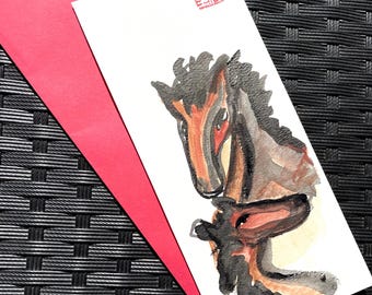 中国の旧正月を祝う馬の水彩画：禅墨絵 - Etsy 日本