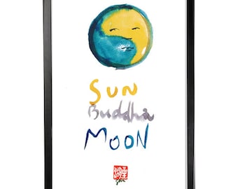 Enso zen art print, Sunface/Moonface Buddha, Zen Art Print, Zen Brush Sumi ink, zen decor, japan koan, inspiration, taoist art, print