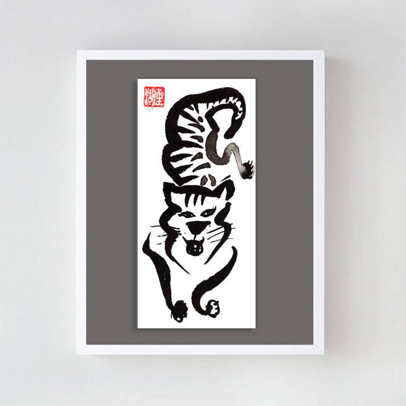 Tiger painting Chinese Lunar New Year of the Tiger Card red | Etsy
