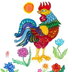Rooster, Chinese Lunar New Year of the Rooster, Original Zen Brush Sumi ink Painting, zen decor, asian wall art, japan, chicken image 5