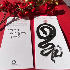 Jaar van de slang-kaart, Chinese dierenriem, maannieuwjaar 2025, Zen Art from my Sumi Ink origineel schilderij, Japan, zen decor, taoïstische yogakunst