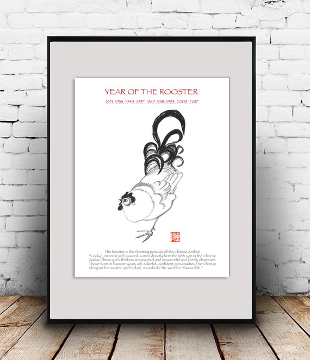 絵画 Year of the rooster Korean Master Jae Ko Watercolor Painting “Year Of The