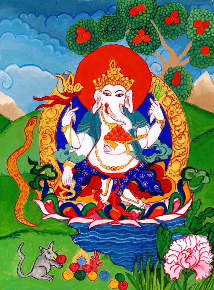 Ganesh Thangka Malerei Wandkunst Hindu Elefant Kopf Buddha Etsy