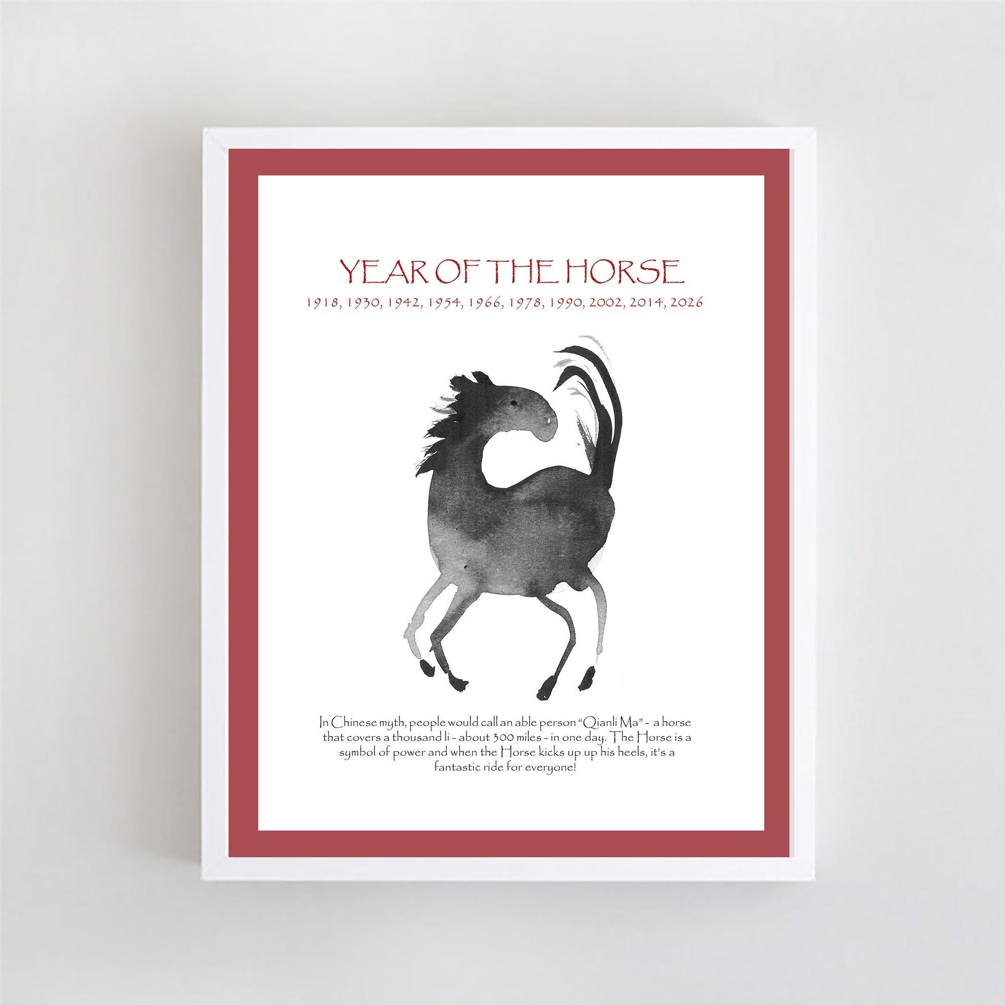 正月 馬 イラスト 手描き オリジナル 創作 原画 禅馬 2026年 新年あけましておめでとう 版画：日本の墨絵アート - Etsy