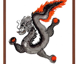 Dragon, Chinese Zodiac Lunar New Year of the Dragon wall art, Zen Brush Sumi e Ink Original art, Japan, buddhist art, scroll art, taoist