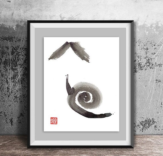 Snail Climbs Mount Fuji Zen Brush Painting of Issa haiku Etsy