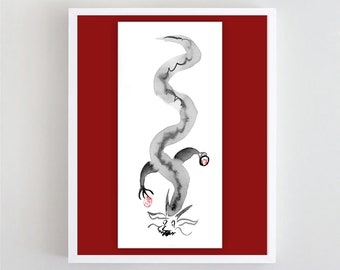 Dragon painting, Chinese Zodiac New Year of the Dragon, 2024, Zen Art Sumi Ink Original Painting, japan style, zen decor, taoist,  yoga art