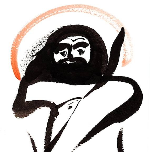 Bodhidharma, Original Sumi Ink Zenbrush Painting, Zen Chinese