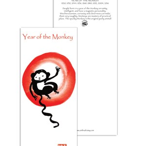 Monkey Moon Red Enso, Custom Birthday Card, Chinese New Year of the Monkey card, lunar new year, japan art, red envelope, hóngbāo, taoist image 3