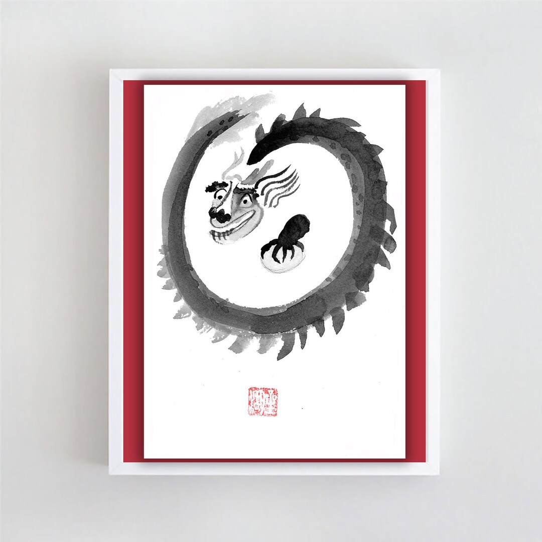 Dragon Enso Painting, Chinese Zodiac 2024 New Year of the Dragon, Zen Art Sumi E Ink Original