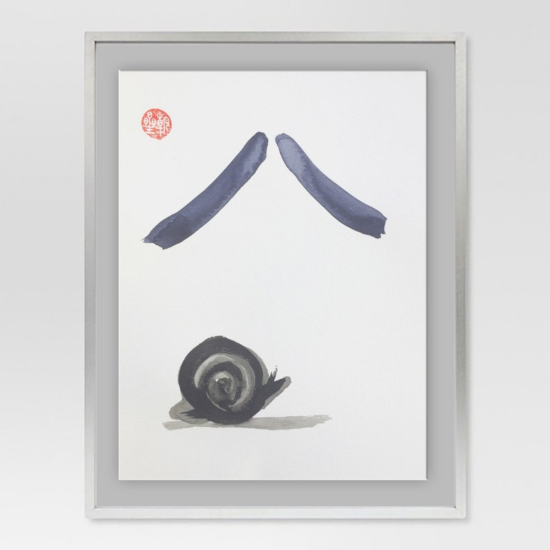 Snail Climbs Mount Fuji Zen Brush Painting of Issa Haiku Etsy