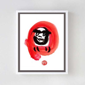 BodhiDharma, Zen Chinese patriarch Buddha, print from original zenbrush sumi ink painting, japanese, zen decor, taoist art,  buddhist art