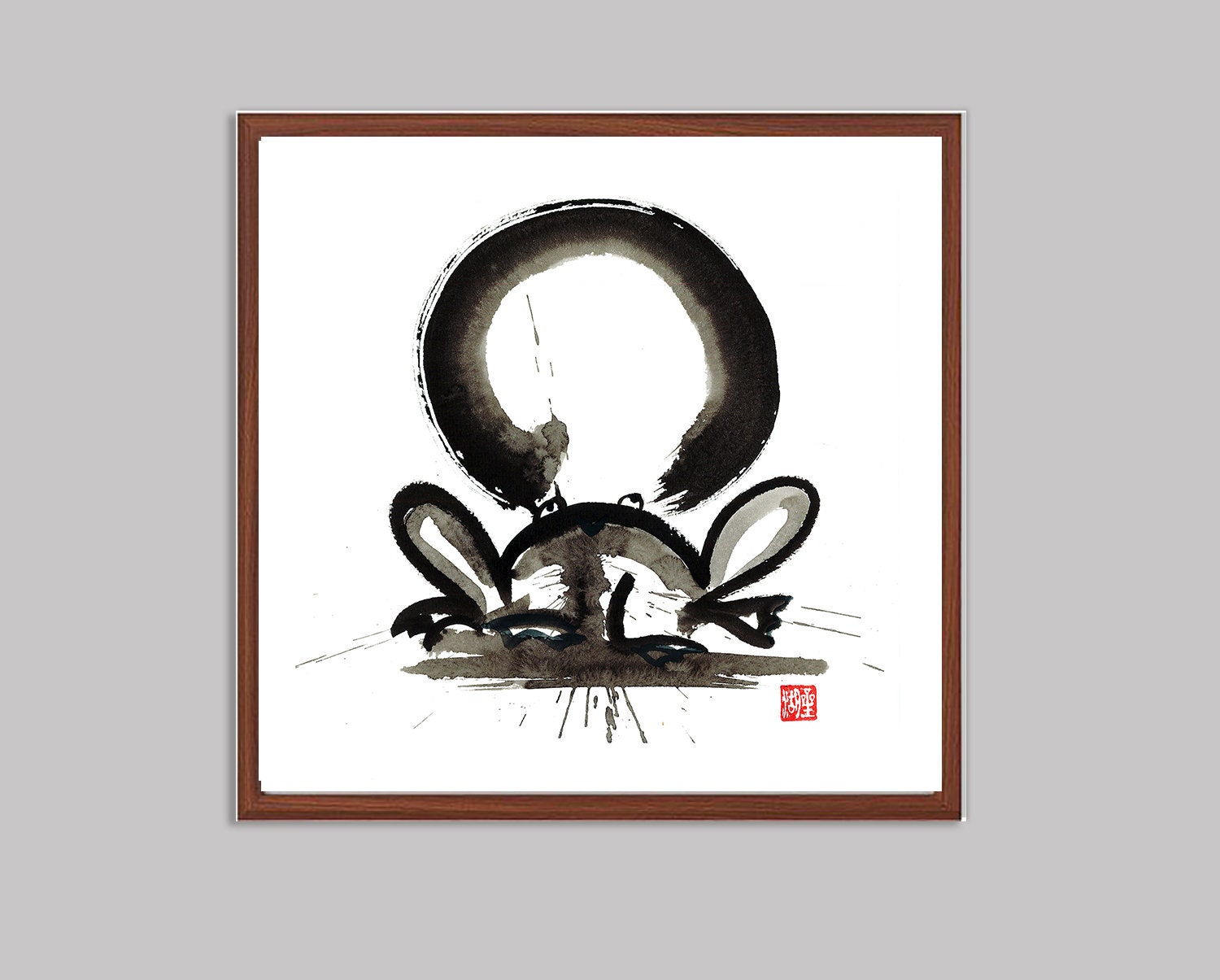 Watercolor japan scroll Frog Painting Zen brush fine art tao art