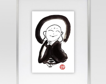 Jizo, Baby Buddha, Custom Painting, Zenbrush Sumi-e Ink Painting, Original Art, enso, zen decor, buddhist japanese art, childs room wall art