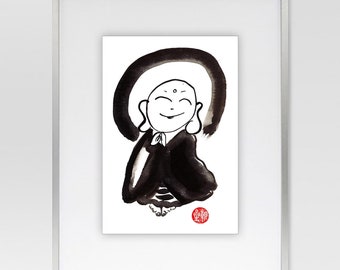 Jizo Baby Buddha Painting: Sumi-e Ink Zen Art, japanese style