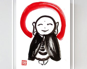 Jizo, Baby Buddha Custom Painting, ZenBrush Sumi-e Ink Painting, Original Zen Art, enso, zen decor, buddhist japanese art, childs room, tao