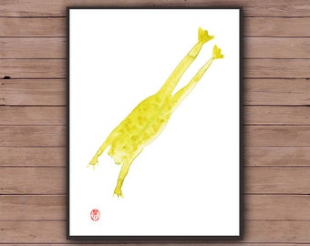 Zen Frog Jumping Painting, hand painted, watercolor, Original Zen Brush  Fine Art, Basho Frog Haiku, zen decor, feng shui, japanese, tao