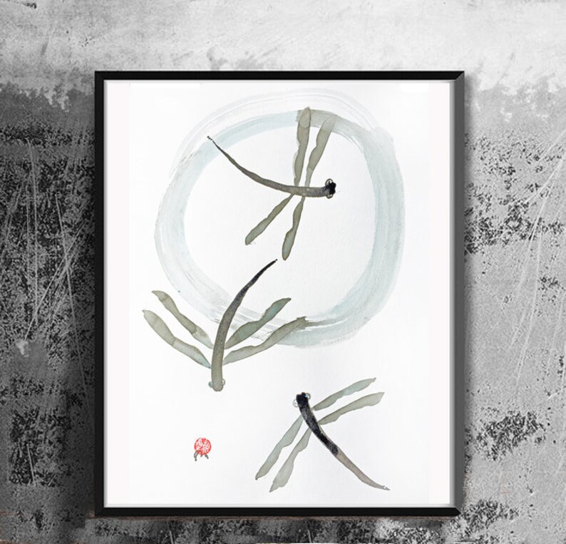 Dragonfly zen brush painting art sumie ink painting Etsy