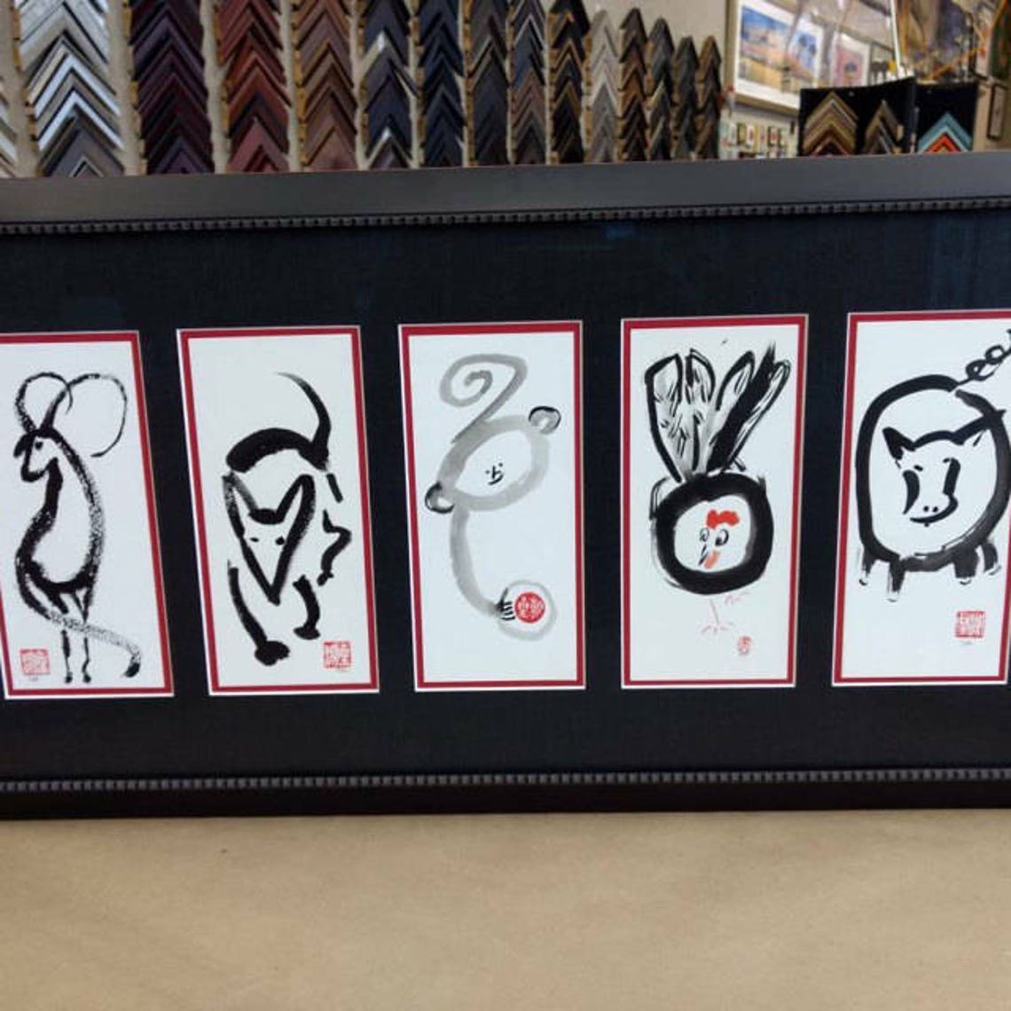 Chinese New Year Zodiac All 12 Animals Set Original One of a | Etsy