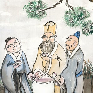 The Vinegar Tasters: Buddha, Confucius, Lao Tzu, print of original painting, Tao of Pooh, zen decor, Buddhist Taoist, Its how you look at it image 4