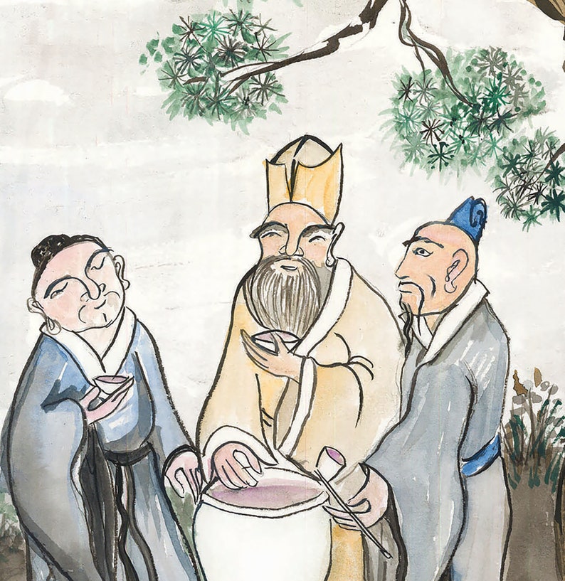 The Vinegar Tasters: Buddha, Confucius, Lao Tzu, print of original painting, Tao of Pooh, zen decor, Buddhist Taoist, Its how you look at it image 4