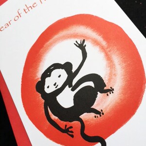 Monkey Moon Red Enso, Custom Birthday Card, Chinese New Year of the Monkey card, lunar new year, japan art, red envelope, hóngbāo, taoist image 4