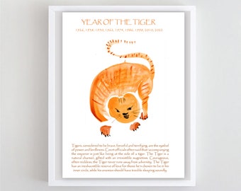 TIGER New Years print poster, Year of the Tiger for Chinese Lunar New Year Zodiac
