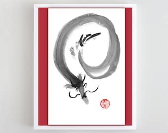 Dragon enso painting, Chinese Zodiac 2024 New Year of the Dragon, Zen Art Sumi e Ink Original Painting, zen decor, yoga art, taoist art