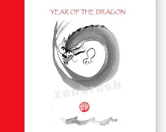 Dragon, Chinese lunar New Year of the Dragon, 2024 Zodiac A2 folding card, japanese style, Taoist art, holiday card, red envelope