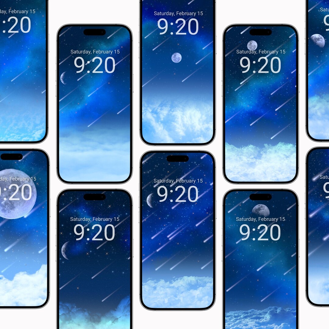 10-pack Cloud iPhone Wallpapers, Digital Art of Starry Sky, Moon