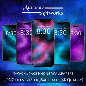 Cool phone wallpapers, green-blue galaxy backgrounds, vibrant 4k outer space art, stardust wallpapers, set of 10 hi-resolution wallpapers