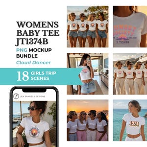 Trendy Baby Tee Mockup Bundle | Women’s Lifestyle Shirt Mockups | Y2K Aesthetic POD Mockup | JT1374B Cloud Dancer