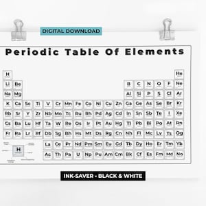 Periodic Table Printable (Ink-Saving Black & White) | Periodic Table Chart | Chemistry Study Guide | PDF PNG