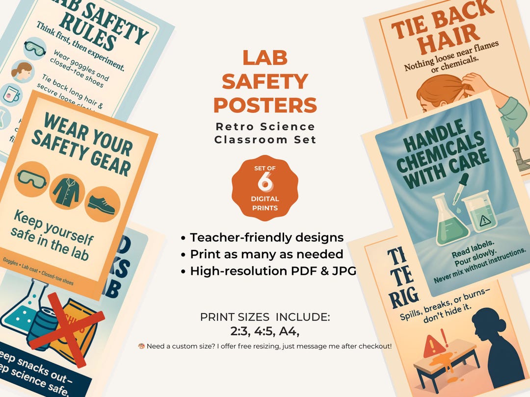 Retro Lab Safety Posters | Science Classroom Decor (PDF) - Etsy
