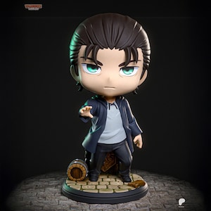Resin Collectible Figurine - Chibi Eren - Manga Character - Hand Painted - Made to Order, 3D Printed.