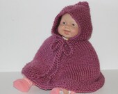 Hand knit baby cape. Mauve wool. Girl 39 s poncho with hood. Newborn to 18 months. Baby Shower gift. Baby car seat wrap. Handmade. Photo Prop